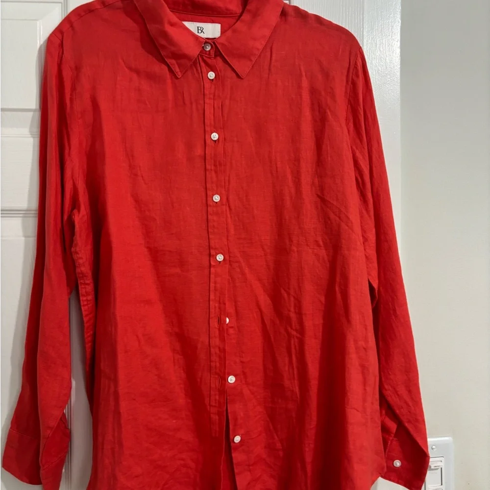 Banana Republic Linen Button-Up Shirt in Coral-Red XL NWOT - Picture 2 of 5